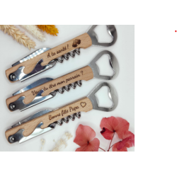 Décapsuleur bois personnalisé – Tire-bouchon gravé – Cadeau homme