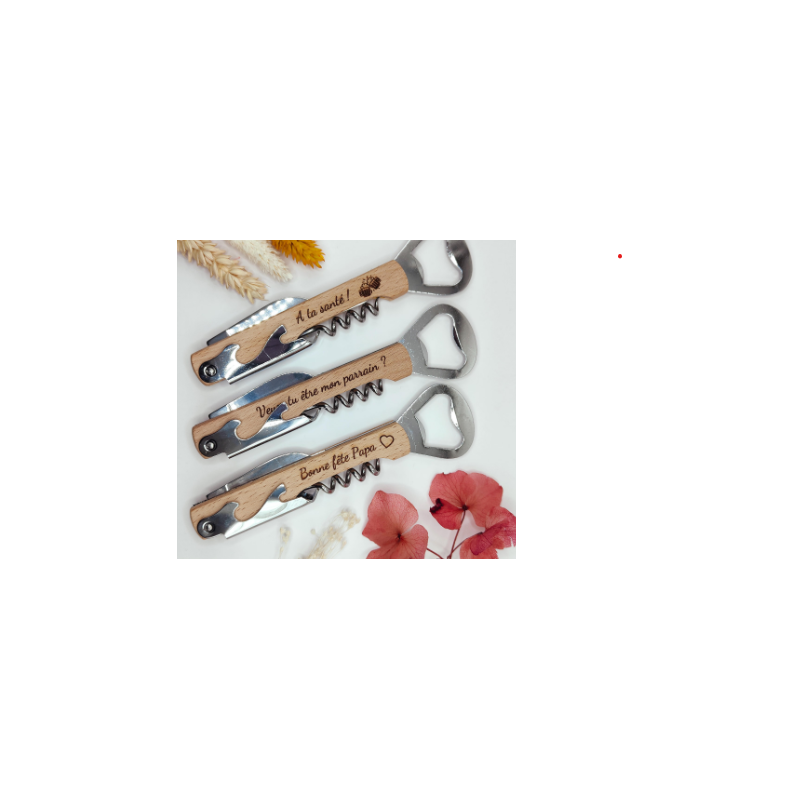 Décapsuleur bois personnalisé – Tire-bouchon gravé – Cadeau homme
