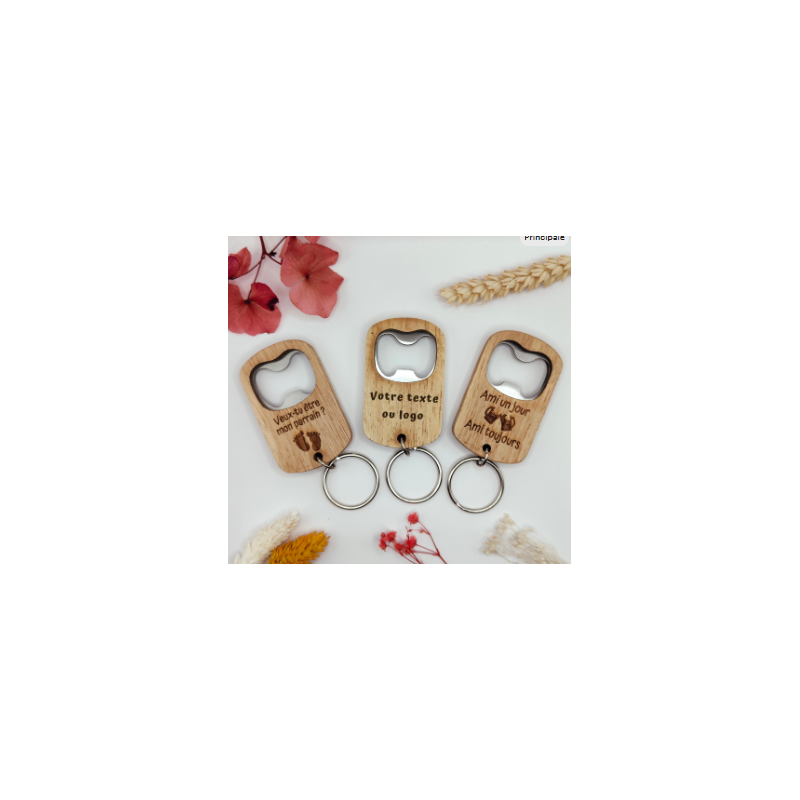 Porte-clés bois personnalisé – Décapsuleur gravé – Cadeau original