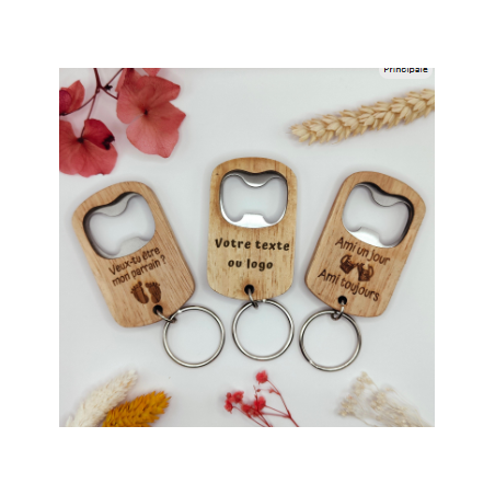 Porte-clés bois personnalisé – Décapsuleur gravé – Cadeau original