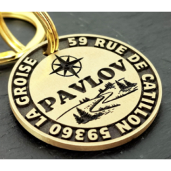 Médaille chien ou chat Rose des vents – Laiton massif gravé profond