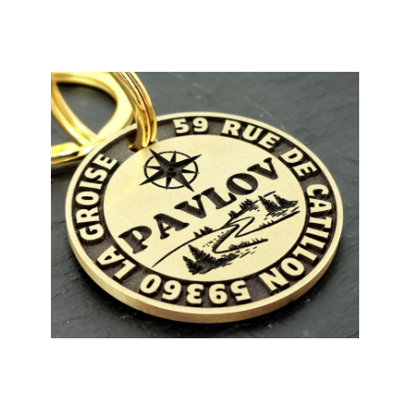 Médaille chien ou chat Rose des vents – Laiton massif gravé profond