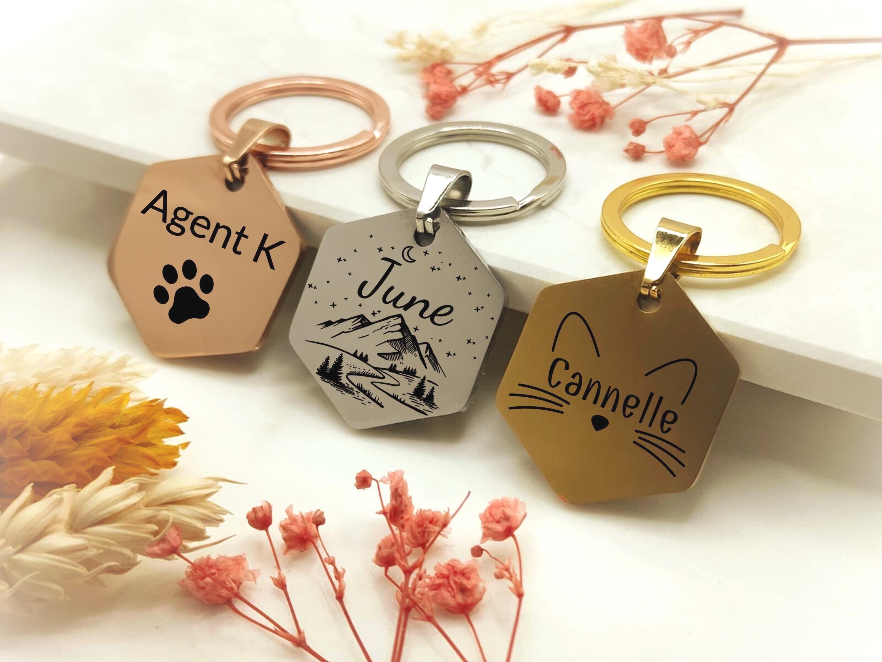 Médaille chien chat personnalisée forme hexagonale – Médaille inox doré or rose – Collier personnalisable avec médaille - gravure laser