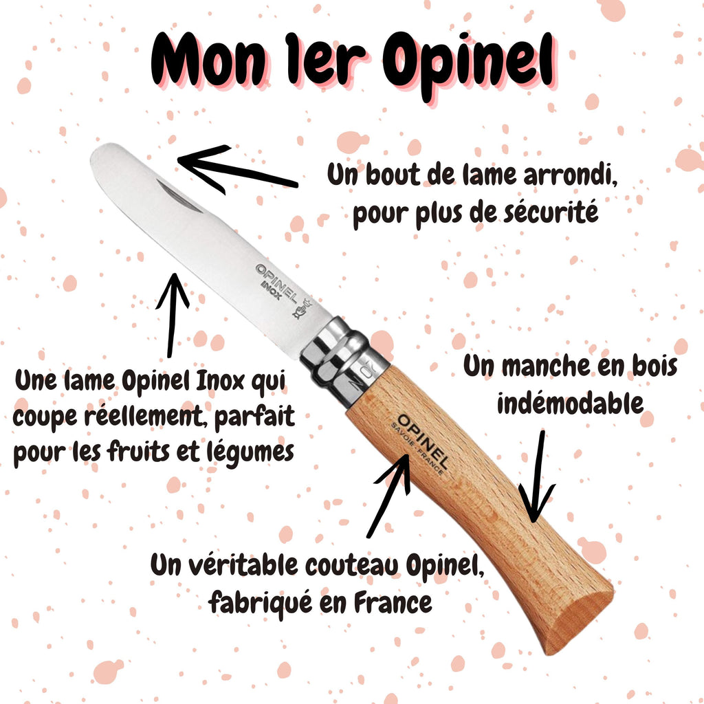 Couteau Opinel 7 enfant personnalisé - Mon 1er Opinel personnalisable en bois - cadeau idéal pour enfant avec sa lame a bout rond