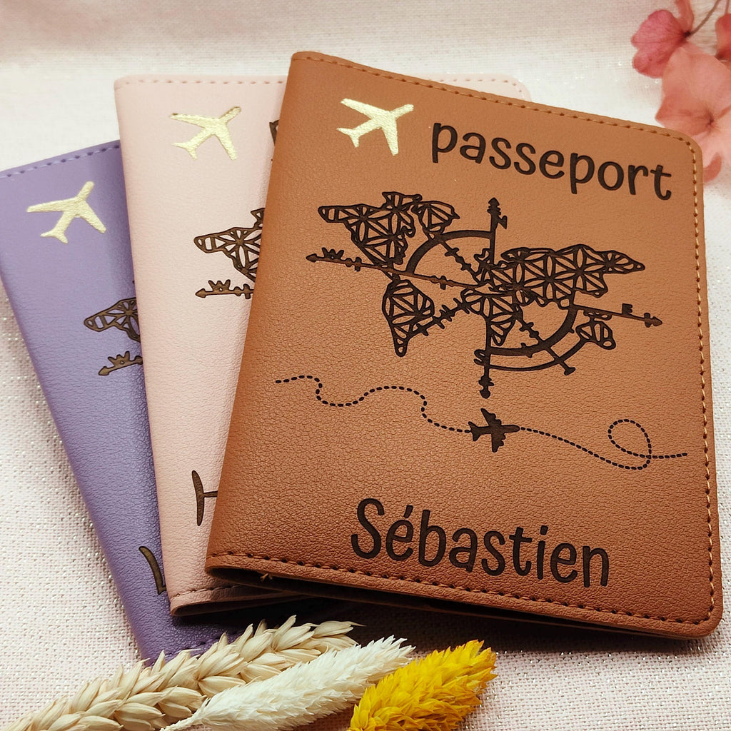 Protège passeport personnalisé, étui personnalisable, idée cadeau voyage, cadeau pour voyage, gravure de qualité réalisée au laser