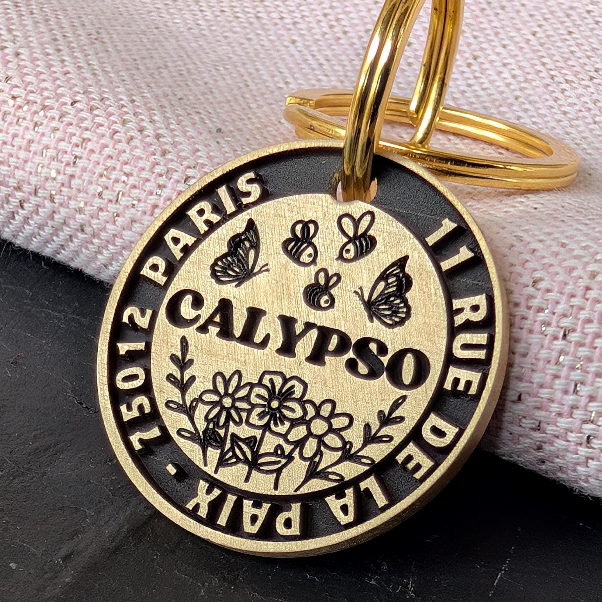Médaille en laiton massif  pour chien ou chat - Gravure profonde de qualité
