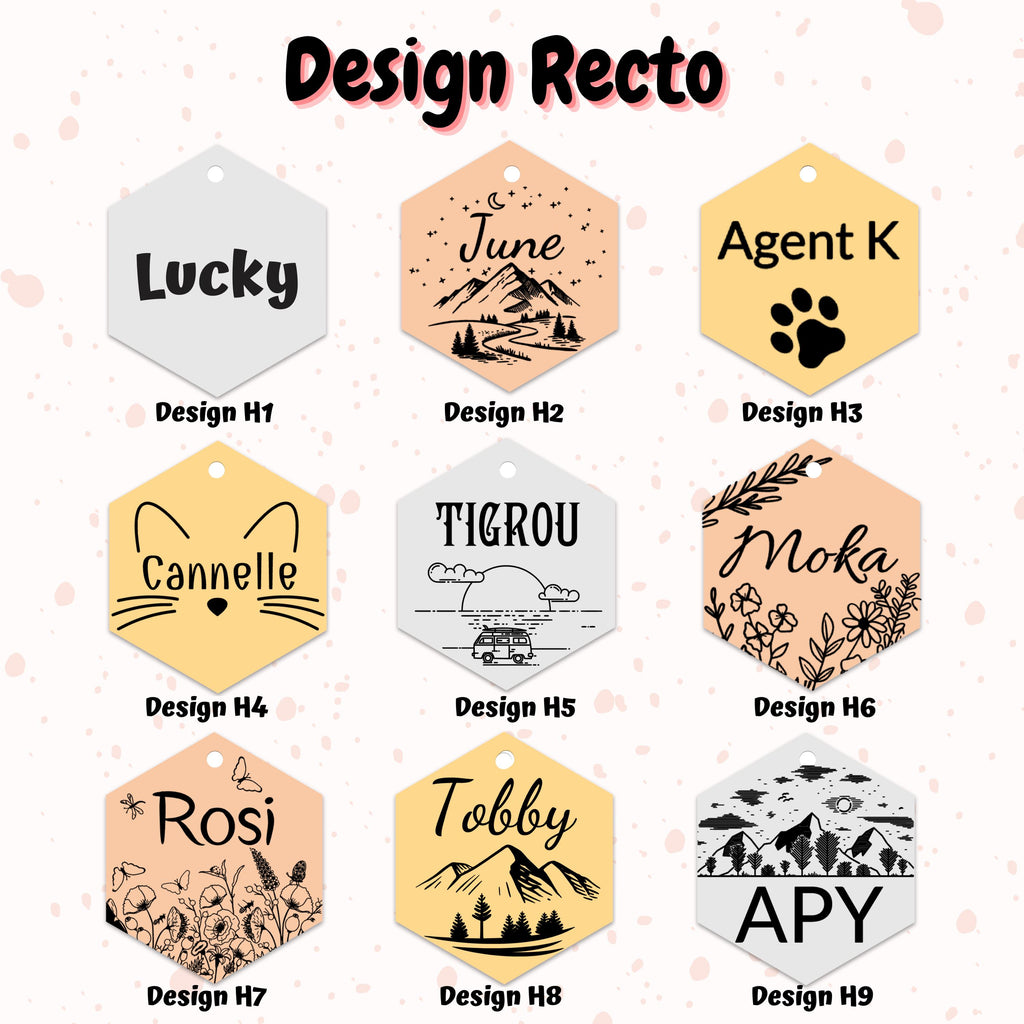 Médaille chien chat personnalisée forme hexagonale – Médaille inox doré or rose – Collier personnalisable avec médaille - gravure laser