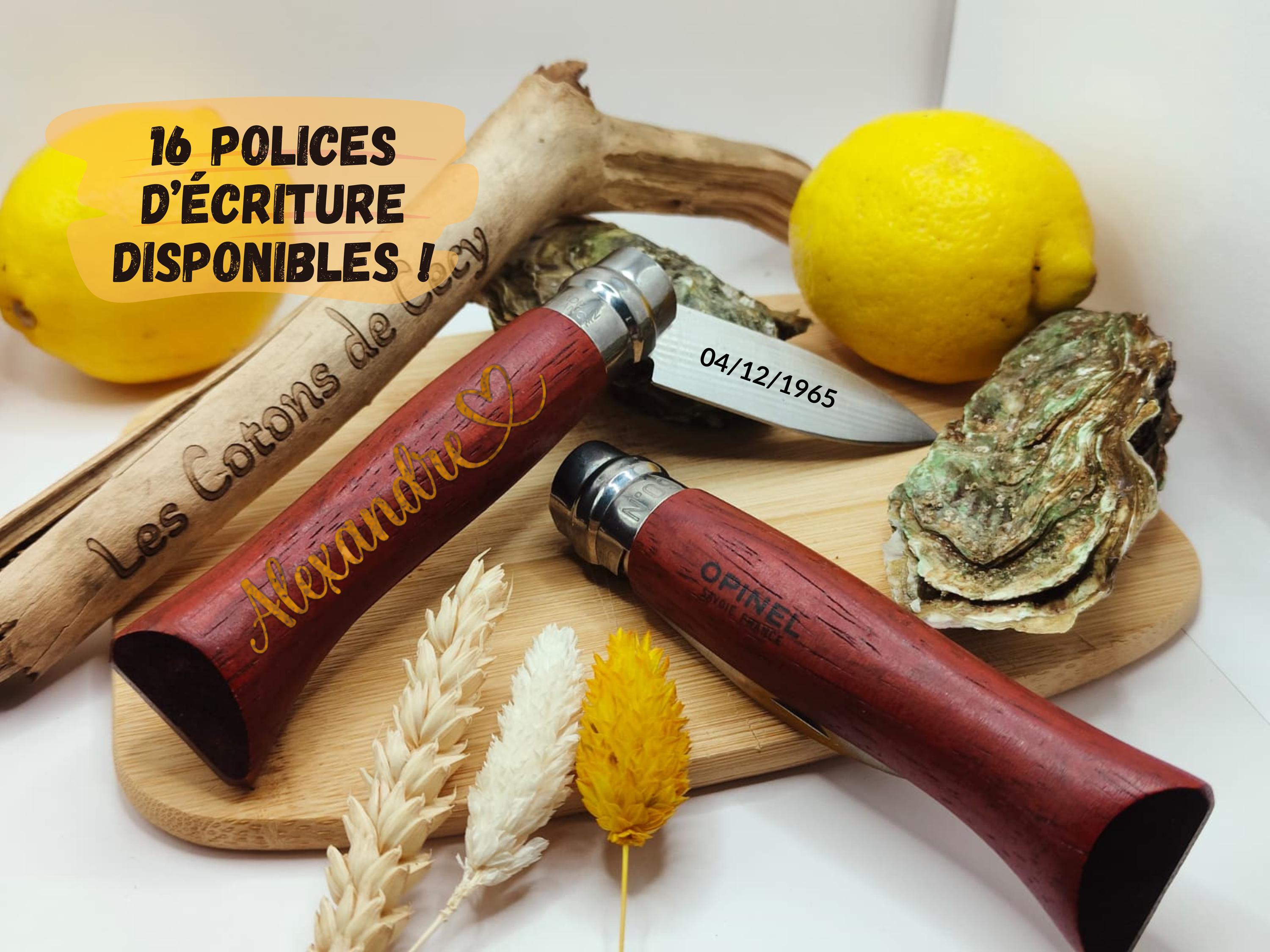 Couteau Opinel N 9 personnalisé - Couteau pour ouvrir Huîtres & Coquillage - Cadeau idéal pour gourmet, bord de mer, plage, fuits de mer