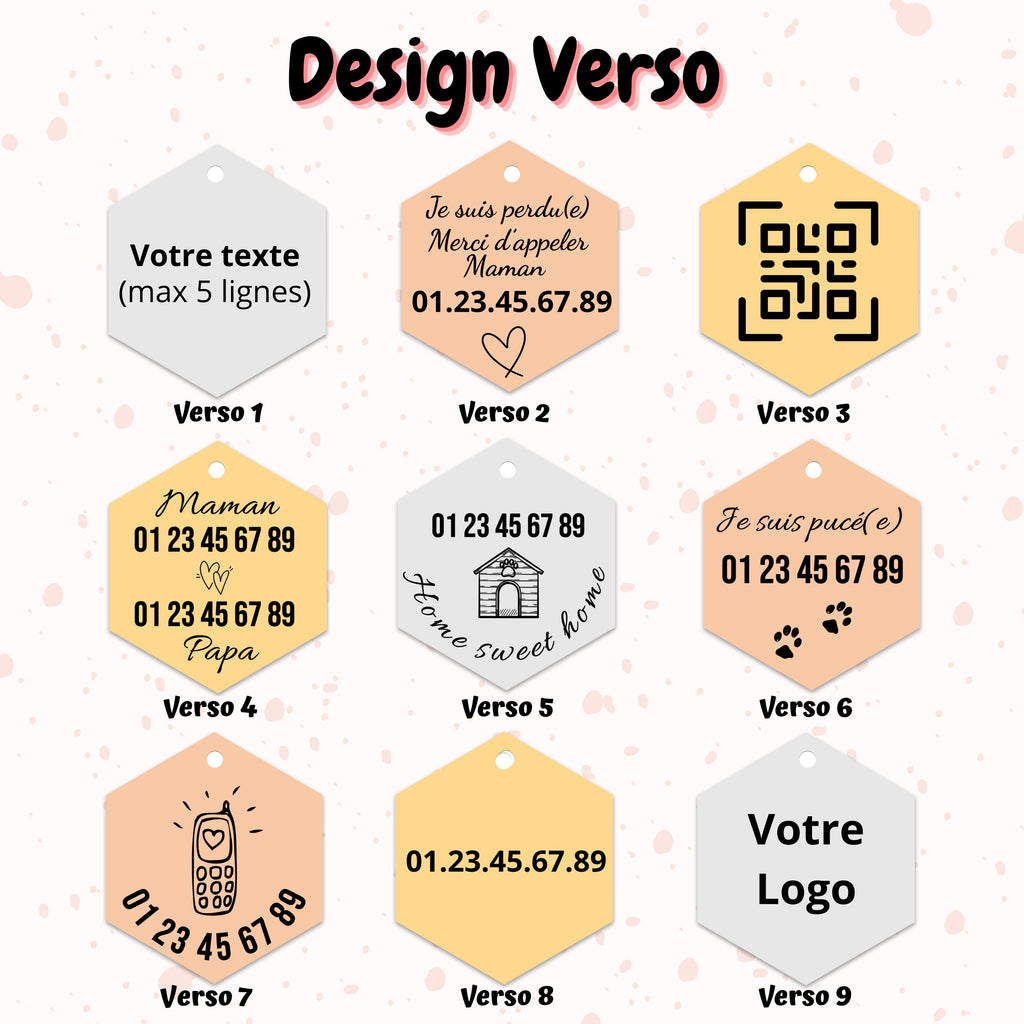 Médaille chien chat personnalisée forme hexagonale – Médaille inox doré or rose – Collier personnalisable avec médaille - gravure laser