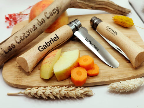 Couteau Opinel 7 enfant personnalisé - Mon 1er Opinel personnalisable en bois - cadeau idéal pour enfant avec sa lame a bout rond