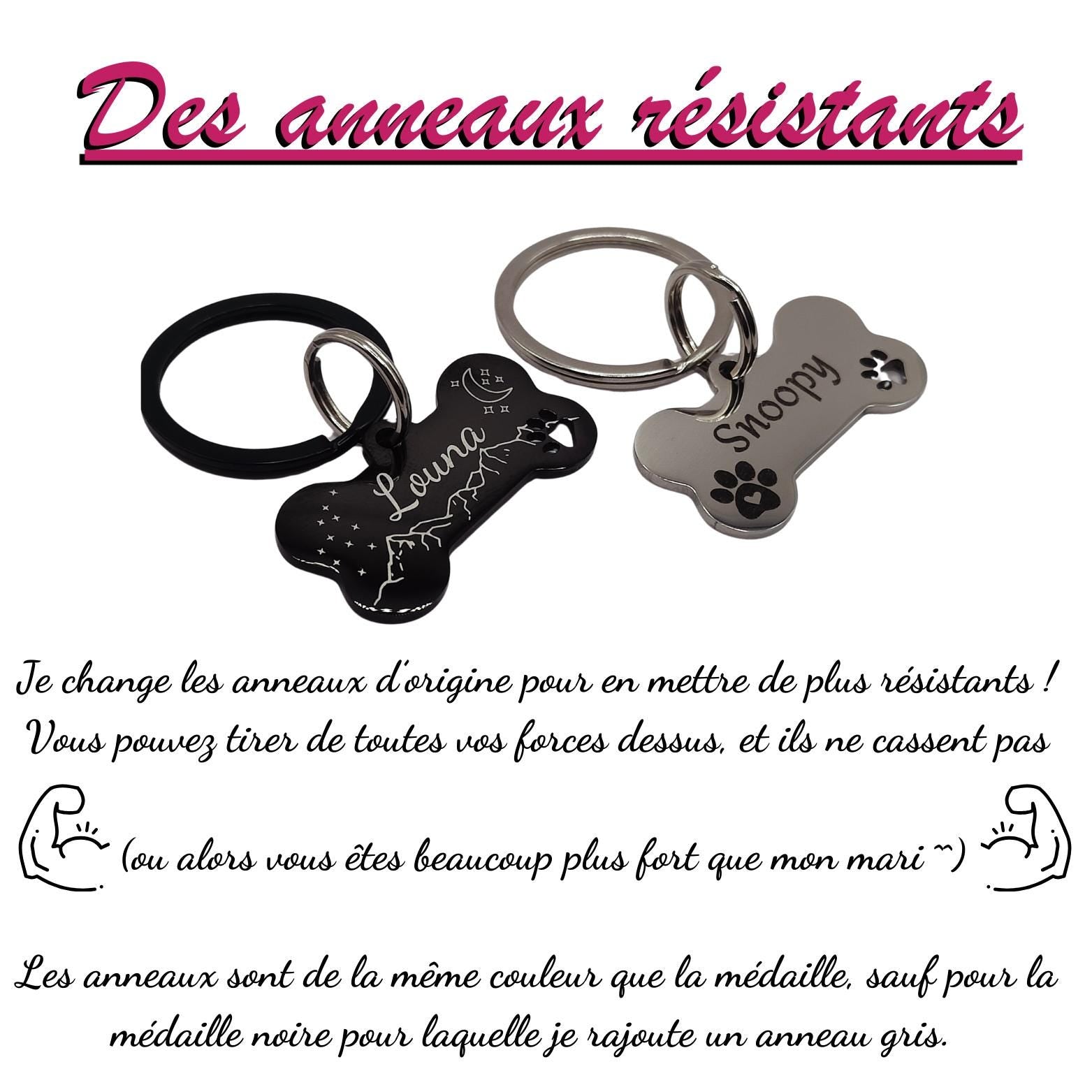 Médaille personnalisée pour chien en forme d'os / Médaille de qualité en inox / Gravure réalisée en France