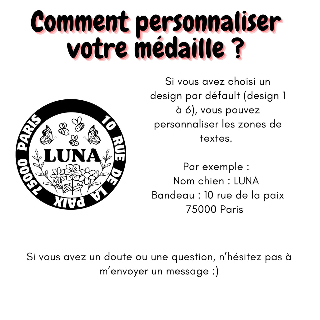 Médaille en laiton massif  pour chien ou chat - Gravure profonde de qualité