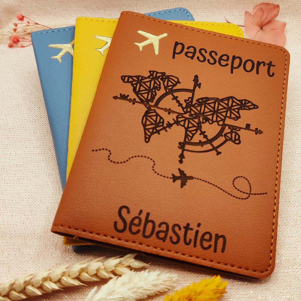 Protège passeport personnalisé, étui personnalisable, idée cadeau voyage, cadeau pour voyage, gravure de qualité réalisée au laser