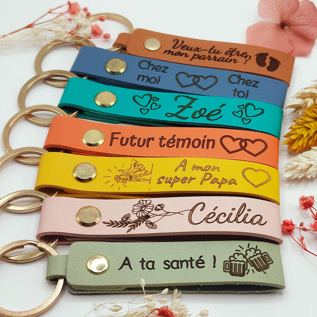 Porte-clés personnalisé en cuir gravé – Idée cadeau originale pour homme ou femme