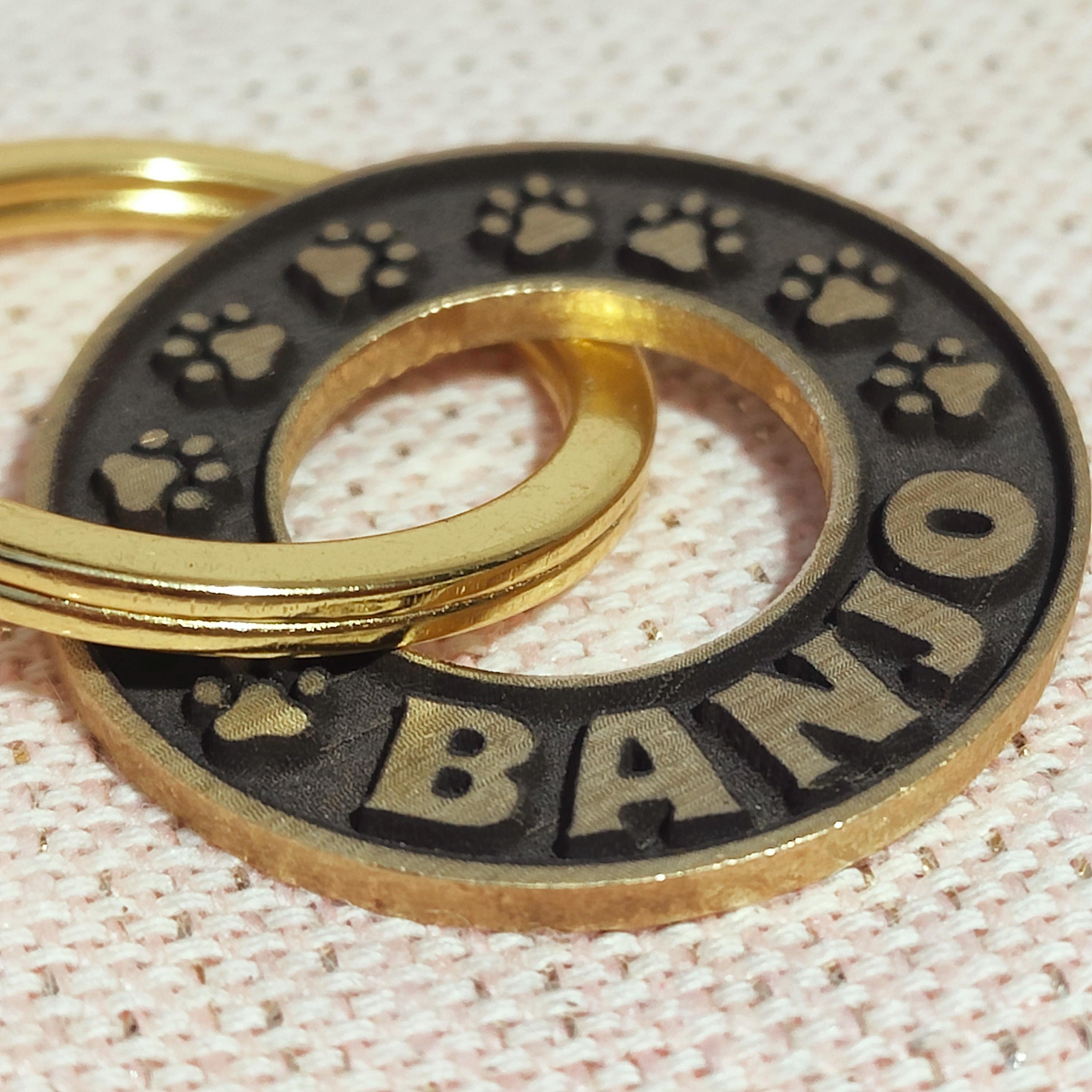 Médaille pour chien ou chat en laiton massif en forme de rondelle / médaille de qualité avec une gravure profonde