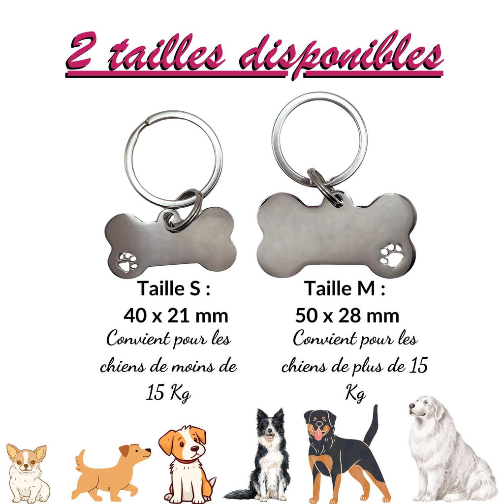Médaille personnalisée pour chien en forme d'os / Médaille de qualité en inox / Gravure réalisée en France