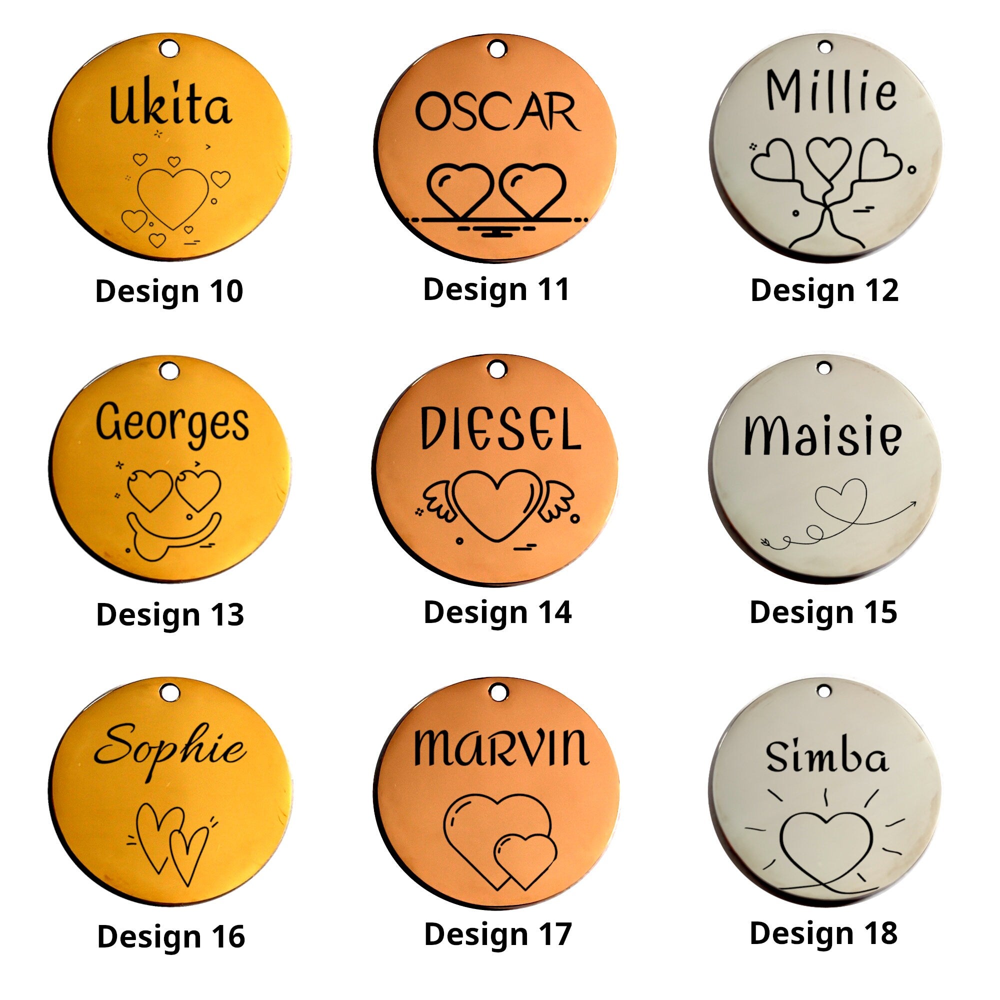 Médaille pour chien et chat gravée personnalisable avec des images de coeur